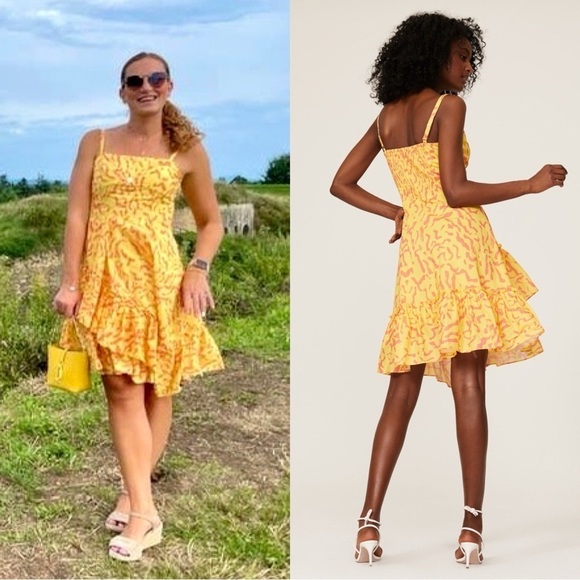 DEREK LAM Squiggle Print Square Neck Sleeveless Asymmetric Tier Ruffle Dress 6 - Picture 4 of 12